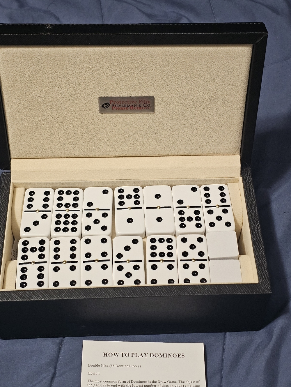 Double N8ne Classic White Domino Set with Black Dots - Set Of 55 Pieces